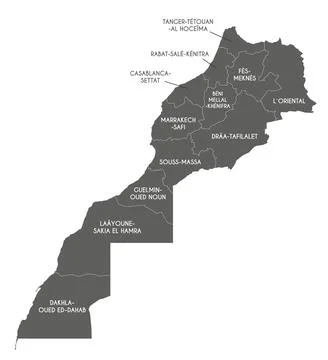 Vector map of Morocco with regions and administrative divisions. Editable a.. Stock Illustration