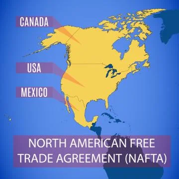 Vector map of the North American Free Trade Agreement (NAFTA). 스톡 일러스트