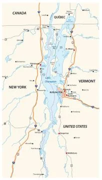 Vector map of North American Lake Champlain, United States, Canada Stock Illustration