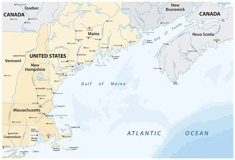 Vector map of the North American marginal sea, Gulf of Maine, Canada, United Illustrazione stock