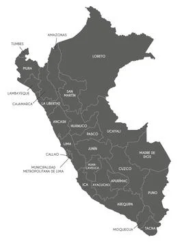 Vector map of Peru with departments, provinces and administrative divisions.. Stock Illustration