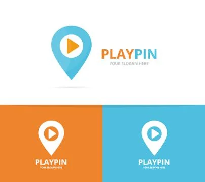 Vector of map pointer and button play logo combination. GPS locator and record Illustrazione stock