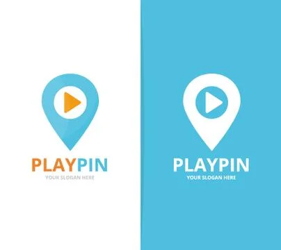 Vector of map pointer and button play logo combination. GPS locator and record Illustrazione stock