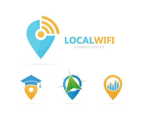 Vector of map pointer and wifi logo combination. GPS locator and signal symbol Illustrazione stock