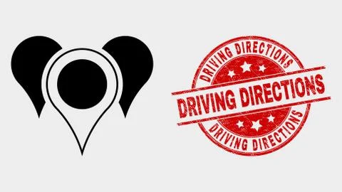 Vector Map Pointers Icon and Grunge Driving Directions Stamp Seal Stock Illustration