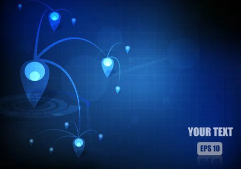 Vector : Map pointers network on business blue background Stock Illustration
