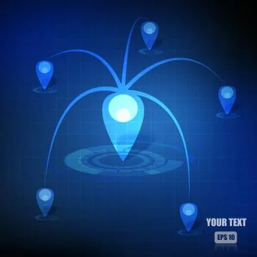 Vector : Map pointers network on business blue background Stock Illustration