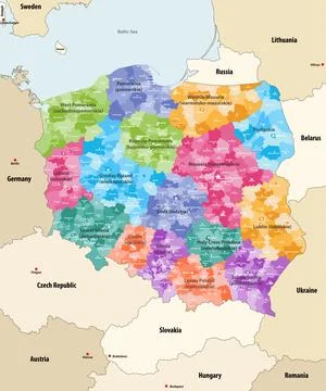 Vector map of Poland administrative divisions colored by provinces イラスト素材