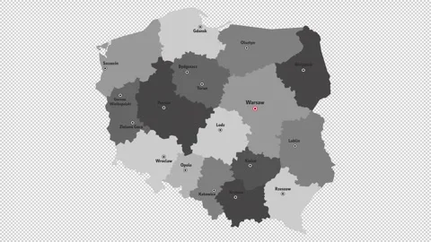 Vector map of Poland with names of cities and with borders city Stock Footage 329632041