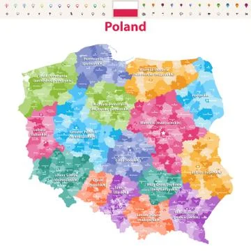 Vector map of Poland provinces with administrative divisions Stock Illustration
