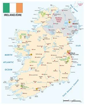 Vector map of Republic of Ireland with flag Stock Illustration