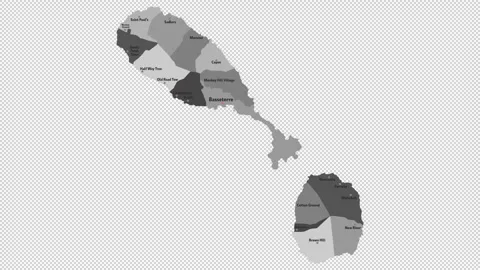 Vector map of Saint Kitts and Nevis with names of cities and with borders cit Stock Footage 331518168