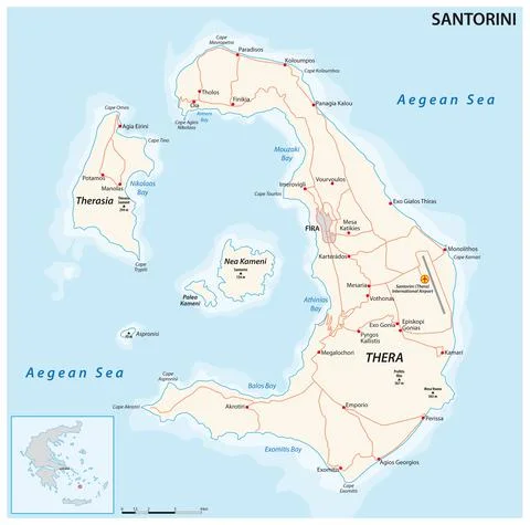 Vector map of the Santorini archipelago in the South Aegean Sea, Greece Stock Illustration