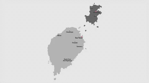Vector map of Sao Tome and Principe with names of cities and with borders cit Stock Footage 331518226
