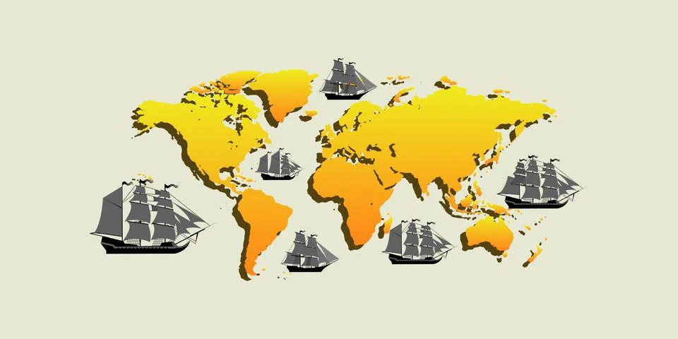 Vector map with ships with separate editable elements. Stock Illustration