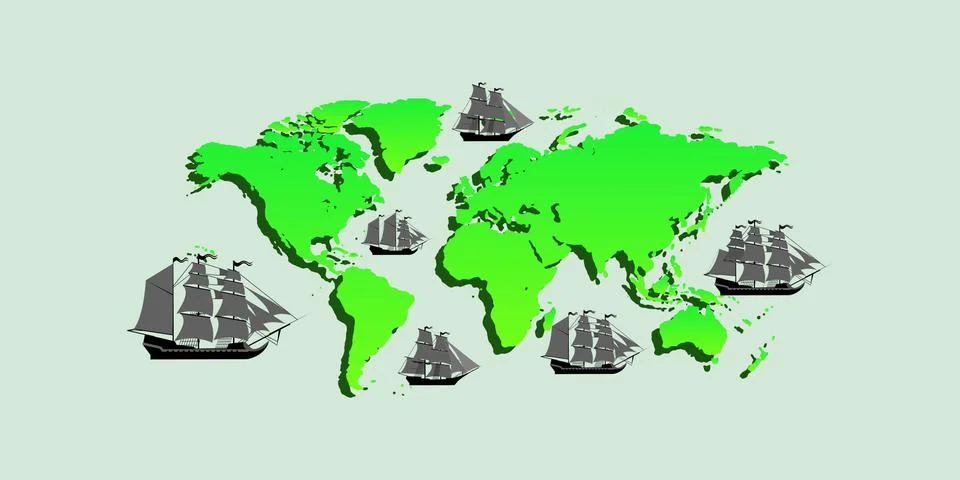 Vector map with ships with separate editable elements. Illustrazione stock