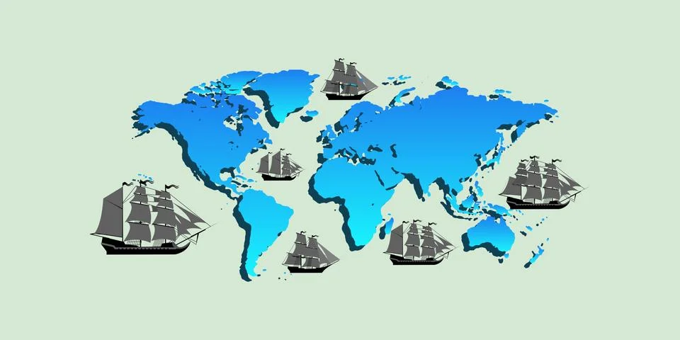 Vector map with ships with separate editable elements. Stock Illustration