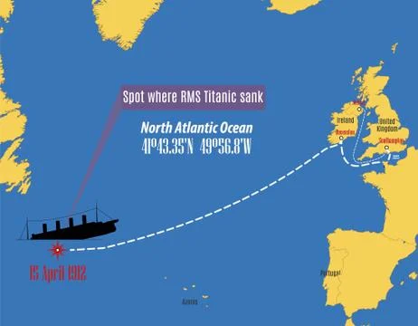 Vector map showing the place where the Titanic sank Stock Illustration