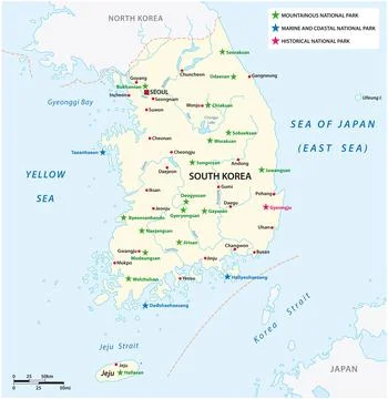 Vector map of the South Korean National Parks Ilustración de archivo