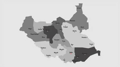 Vector map of South Sudan with names of cities and with borders city Stock Footage 330713092