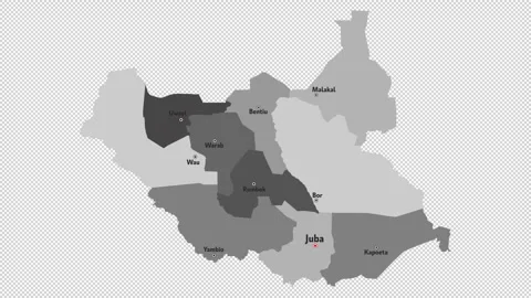 Vector map of South Sudan with names of cities and with borders city Video stock 331137606