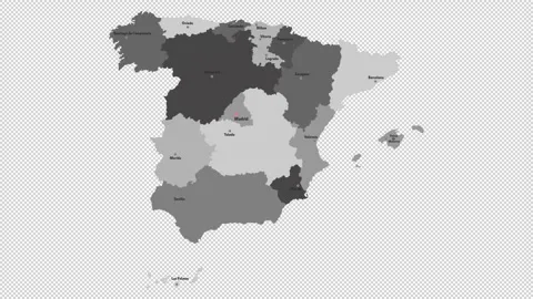 Vector map of Spain with names of cities and with borders city Stock Footage 329632089