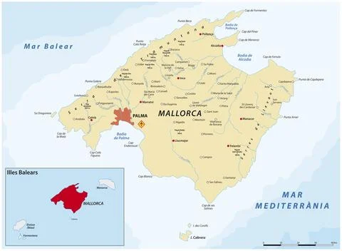 Vector map of the spanish mediterranean island of Mallorca Illustrazione stock
