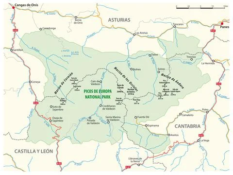 Vector map of the Spanish National Park Picos de Europa Ilustración de archivo