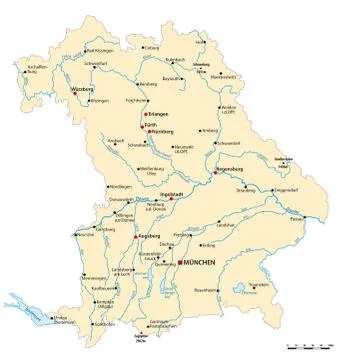 Vector map of the state of Bavaria with major cities, Germany イラスト素材