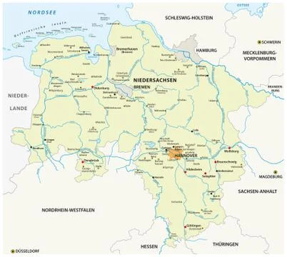 Vector map of the state of Lower Saxony in german language, Germany Illustration
