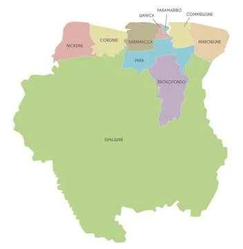 Vector map of Suriname with districts and administrative divisions. Editabl.. イラスト素材