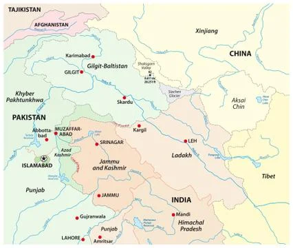Vector map of the territorial tenure of Kashmir Stock Illustration