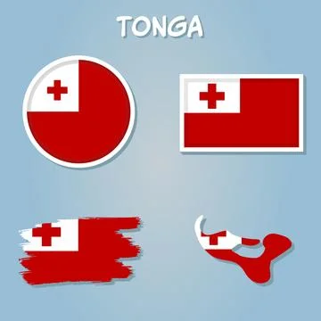 Vector map of Tonga with flag. Isolated, blue background. Stock Illustration