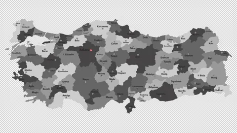Vector map of Turkey with names of cities and with borders city Stock Footage 329632241