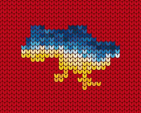 Vector map of Ukraine drawn on a knitted background in national colors Stock Illustration