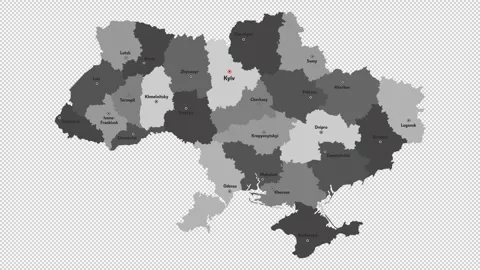 Vector map of Ukraine with names of cities and with borders city Stock Footage 329632222