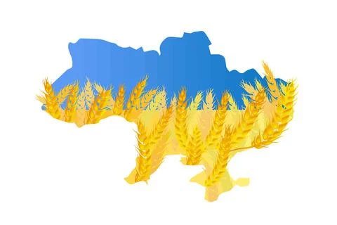 Vector map of ukraine in spikelets of wheat flag of ukraine in solidarity with Stock Illustration