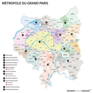 Vector map of the Union of Municipalities of Metropolis of Greater Paris Stock Illustration