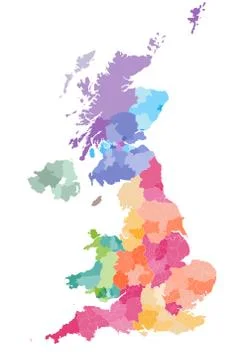 Vector map of United Kingdom administrative divisions colored by countries Illustrazione stock