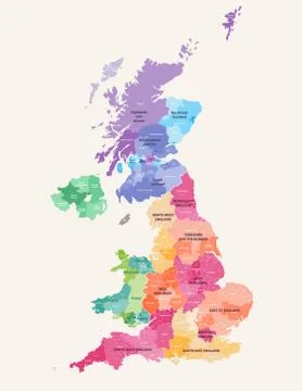 Vector map of United Kingdom administrative divisions colored by countries Illustrazione stock