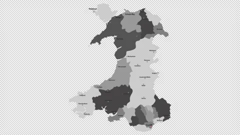 Vector map of Wales with names of cities and with borders city Stock Footage 330267270