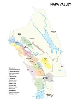 Vector map of wine growing regions in Californias Napa Valley District, USA Stock Illustration