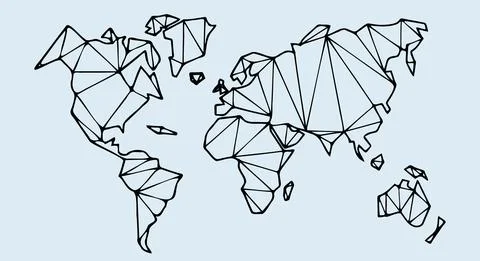 Vector map of the world on a blue background. Flat earth, black card template Stock Illustration