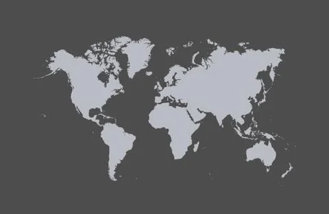 Vector map of the world. The gray silhouette of the world map on a dark gray  Stock Illustration