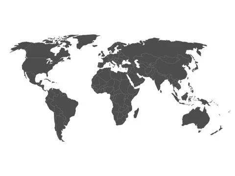 Vector map of world in grey with white borders Stock Illustration