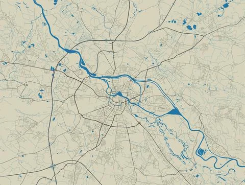 Vector map of Wroclaw. Street map art poster illustration. Stock Illustration