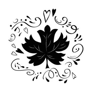 Vector maple leaf shape print on white decorated hand drawn romantic abstract Stock Illustration