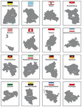 Vector maps with flags of the 16 states of Germany Stock Illustration