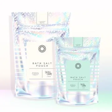 Vector Marble Pattern Holographic Iridescent Resealable Pouch Sachet Packaging Stock Illustration