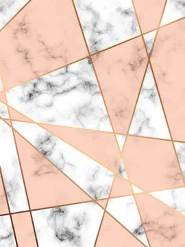 Vector marble texture design with golden geometric lines, black and white Stock Illustration